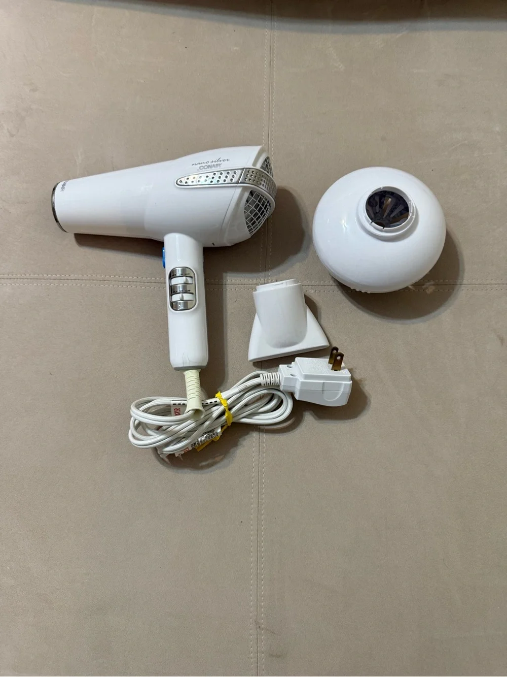 Conair Infiniti Nano Silver White Hair Dryer with Attachments